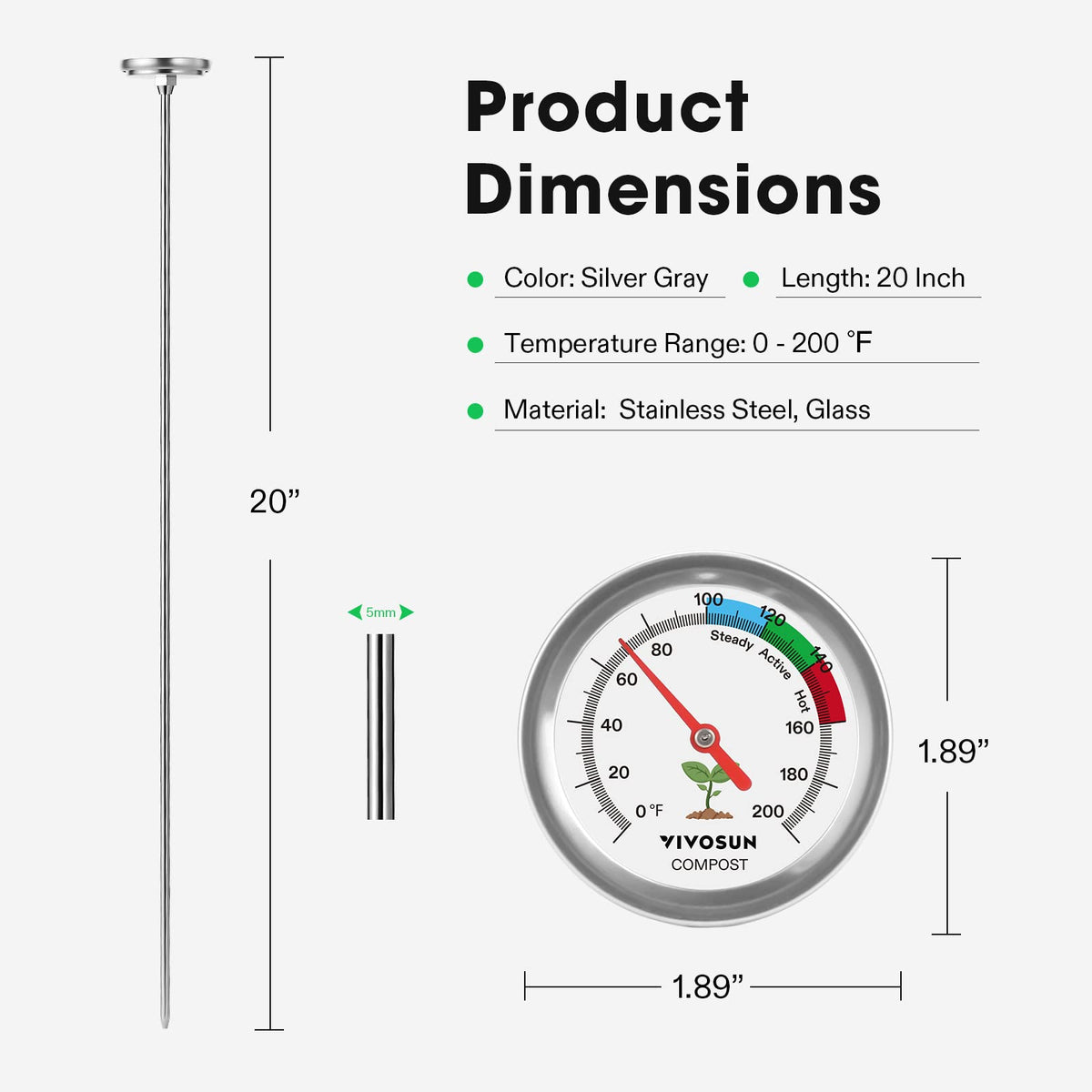 VIVOSUN three-color dial aids quick zone reading during composting.