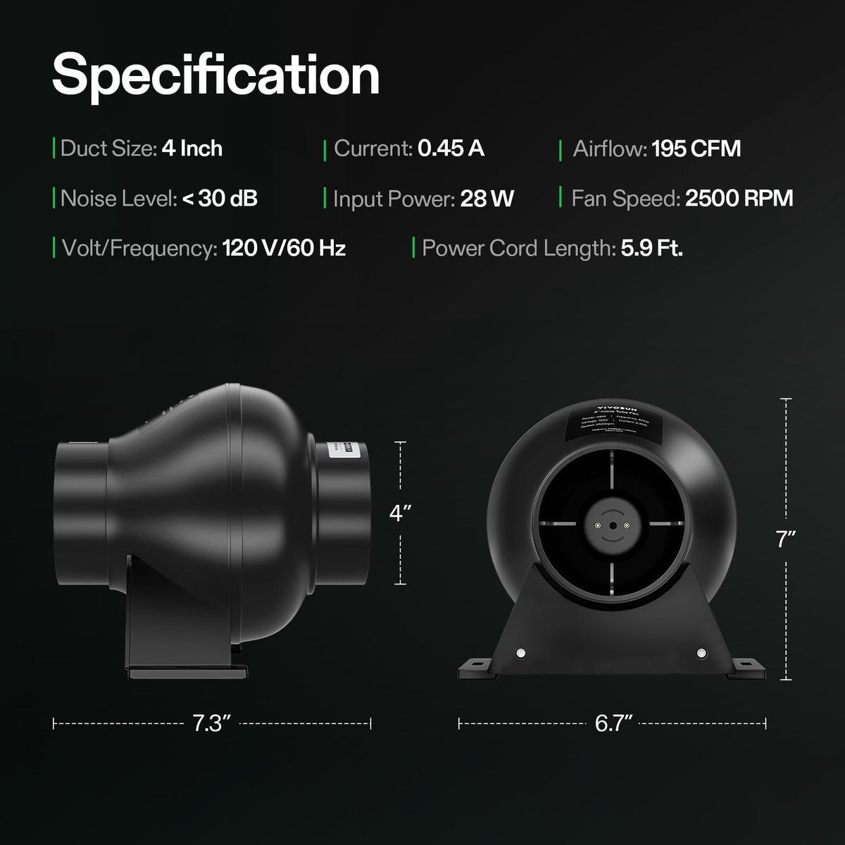 VIVOSUN D4 5.9-foot cord supports flexible installation.