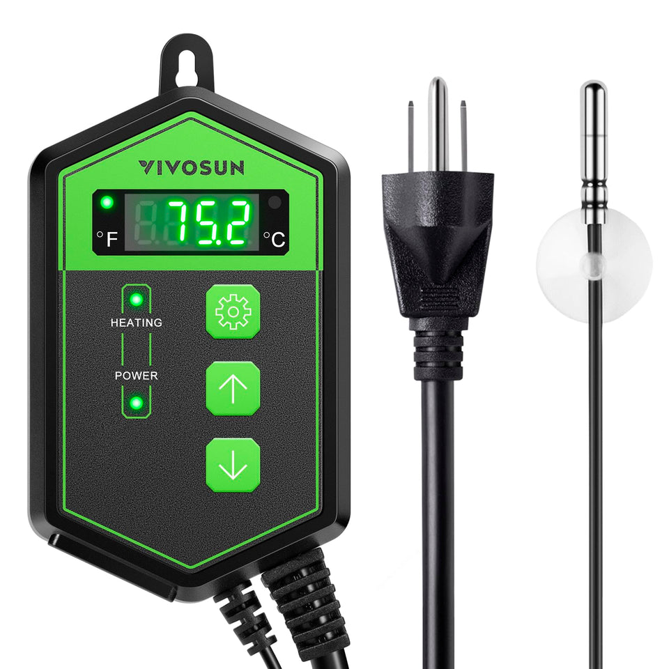 VIVOSUN digital heat mat thermostat controller with precise temperature control.