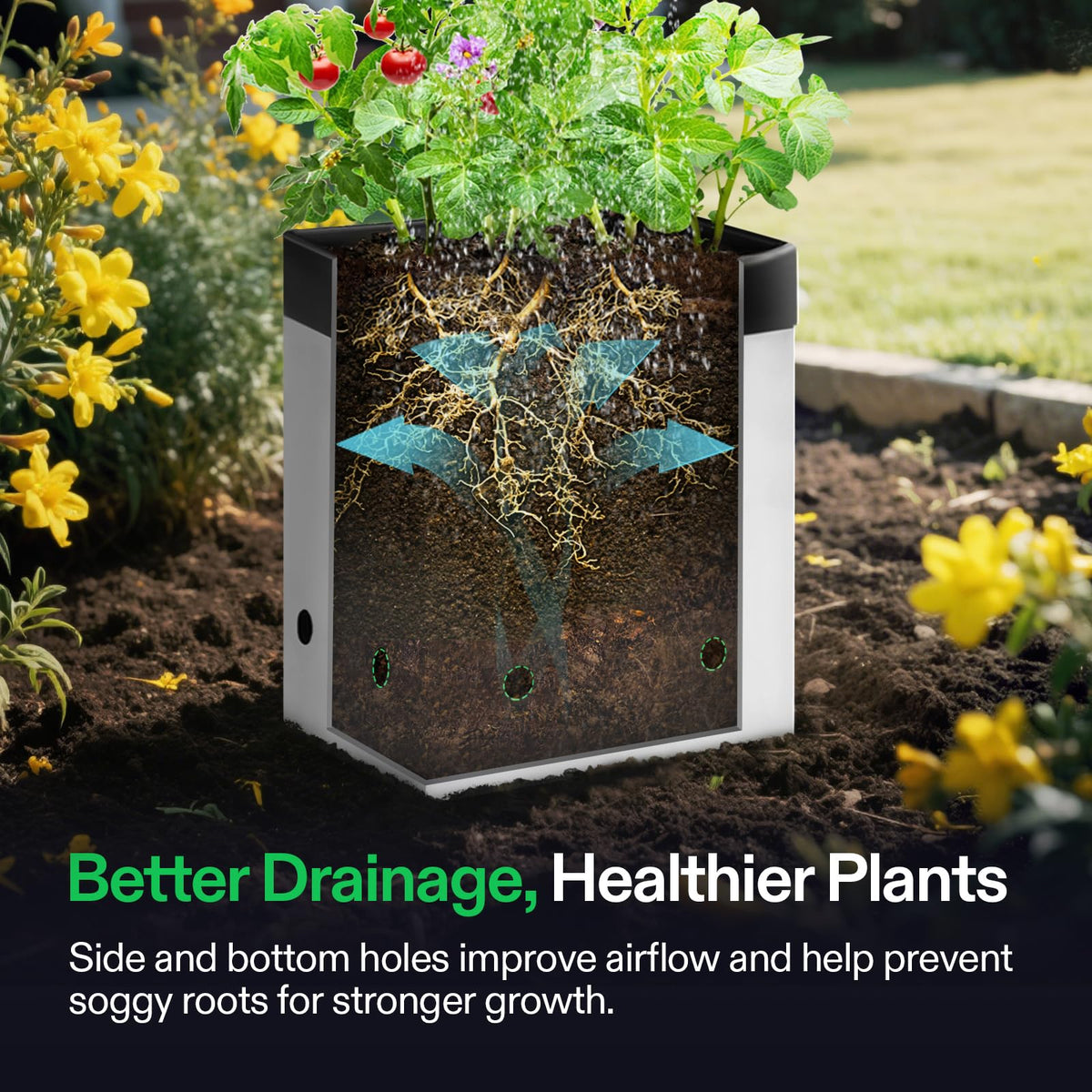 VIVOSUN grow bag drainage holes enhance airflow and root health.