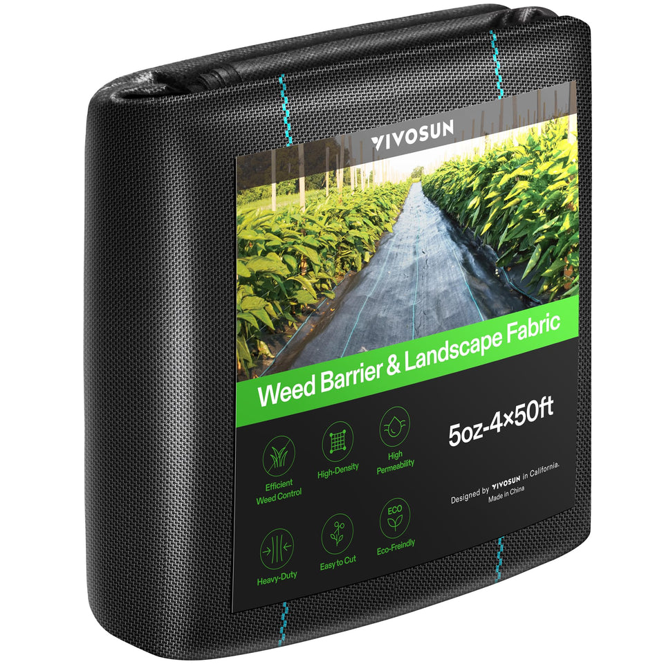 VIVOSUN dual-layer weed barrier fabric showing superior weed suppression and water permeability.