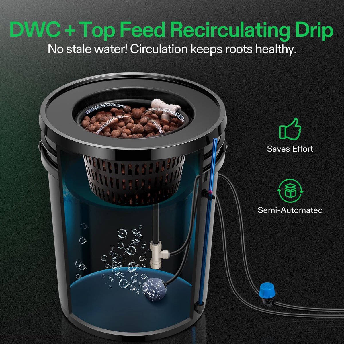 VIVOSUN DWC four 5-gallon buckets with baskets for easy transplanting.