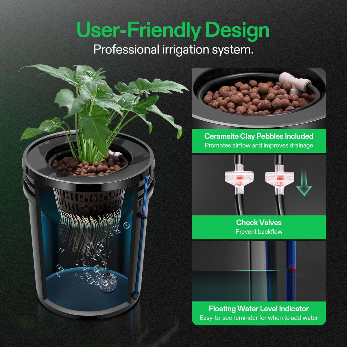 VIVOSUN DWC 8-inch baskets enhancing aeration and root access.