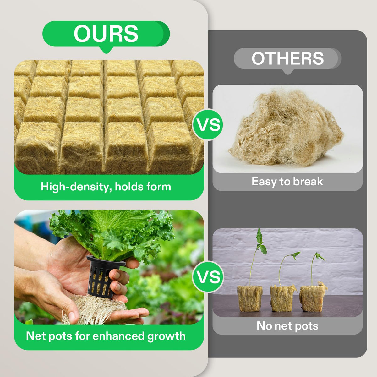 VIVOSUN easy-cut rockwool transfer demonstrating simple trimming and transplanting.