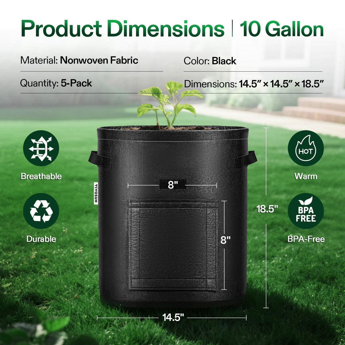 VIVOSUN fabric potato planter with roll-up window for simple harvest.