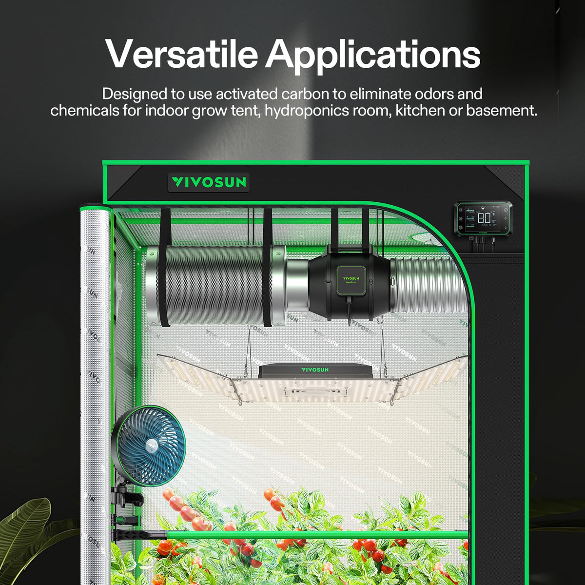 Filter in use inside a grow tent, helping reduce odors