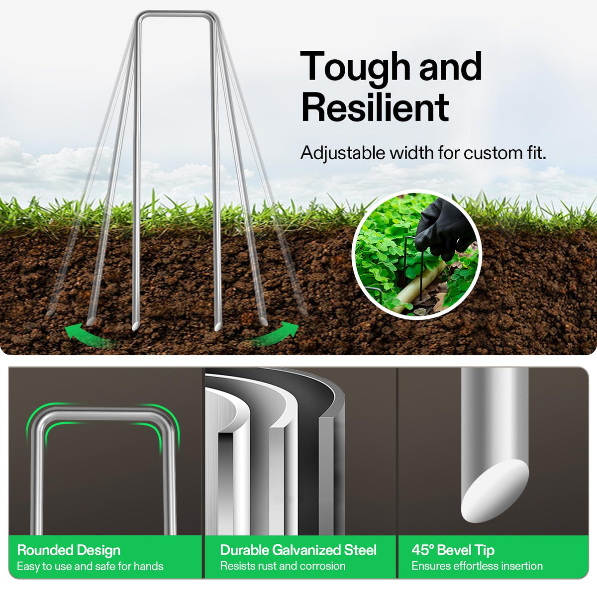 VIVOSUN galvanized steel 11-gauge U-shaped stakes resist corrosion for durable garden stabilization