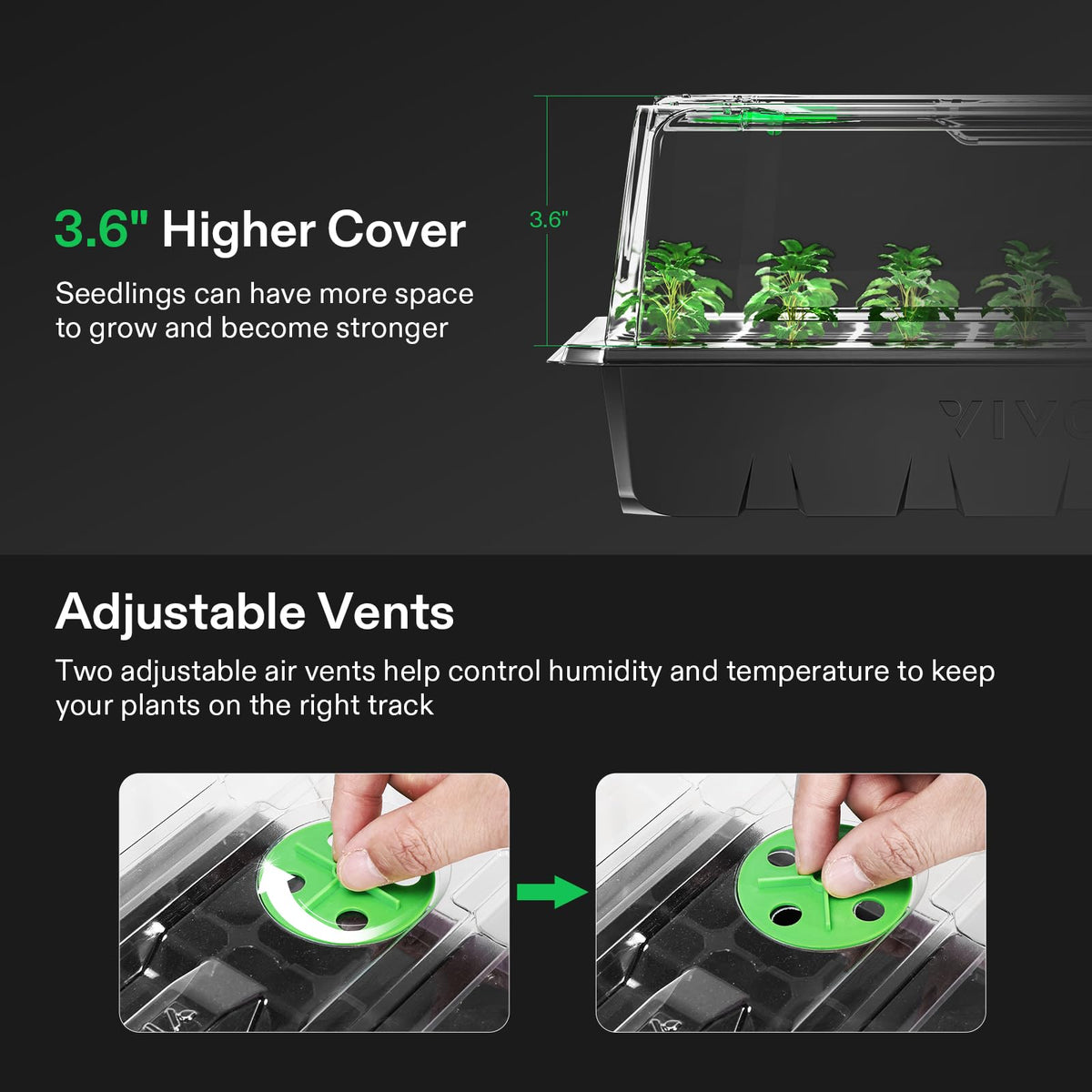VIVOSUN green propagation tray features durable PET/PP construction.