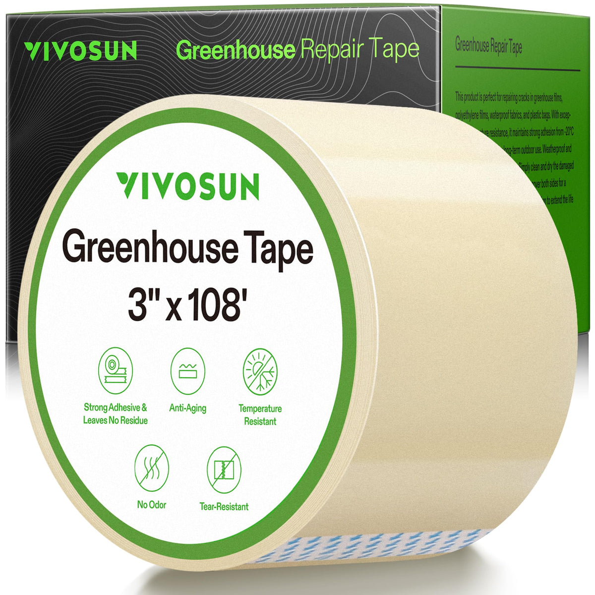 VIVOSUN greenhouse repair tape applying on cracked plastic with strong adhesion