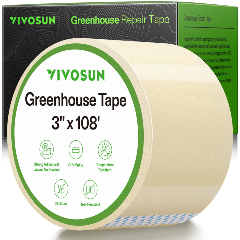 VIVOSUN greenhouse repair tape applying on cracked plastic with strong adhesion