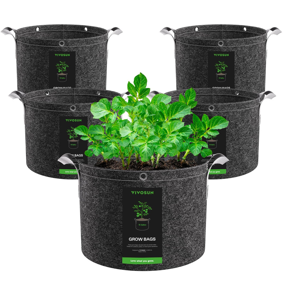 VIVOSUN 15-gallon grow bag with flat base for easy filling and steady placement