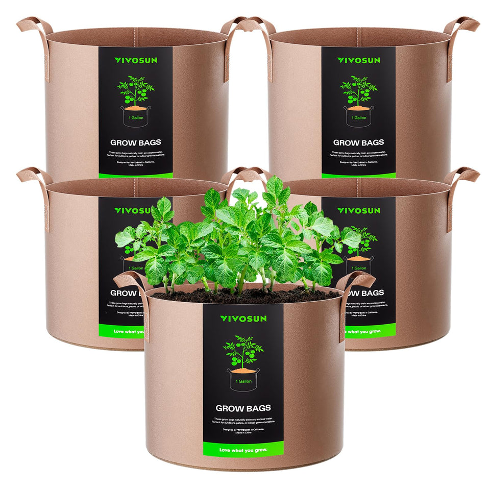 VIVOSUN grow bags with sturdy strap handles for easy lifting.