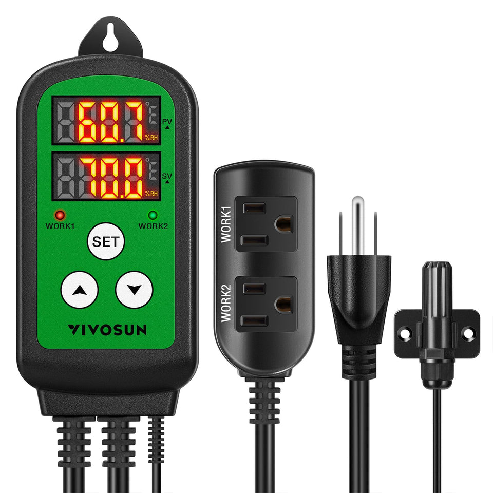 VIVOSUN humidity controller front view with digital display showing current humidity