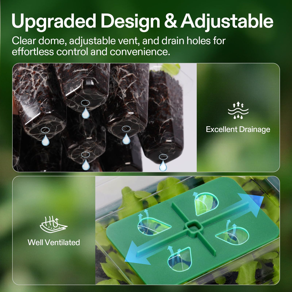 VIVOSUN humidity dome over seed tray regulates moisture for sprouts.