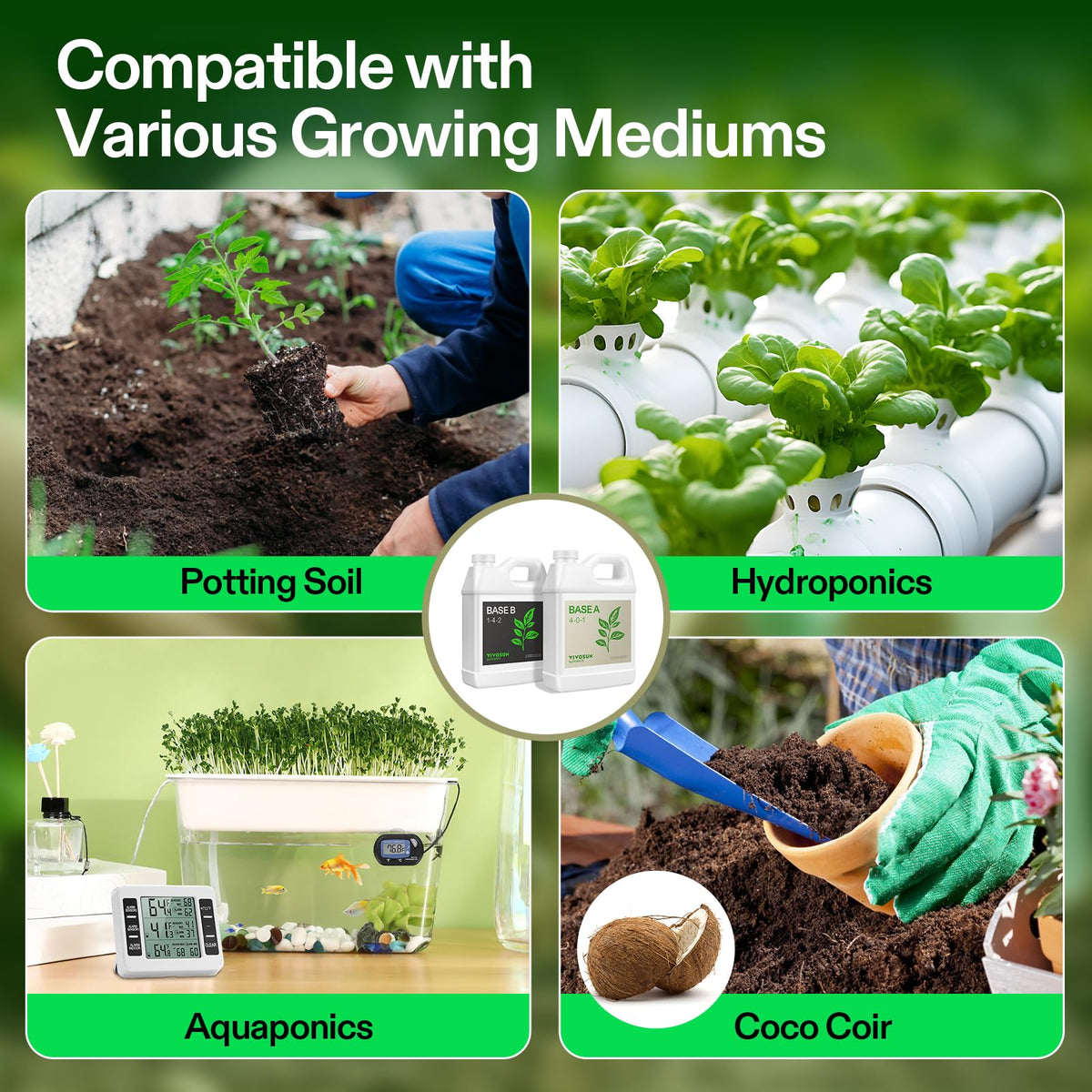 VIVOSUN indoor garden scene emphasizing easy two-bottle use for growers