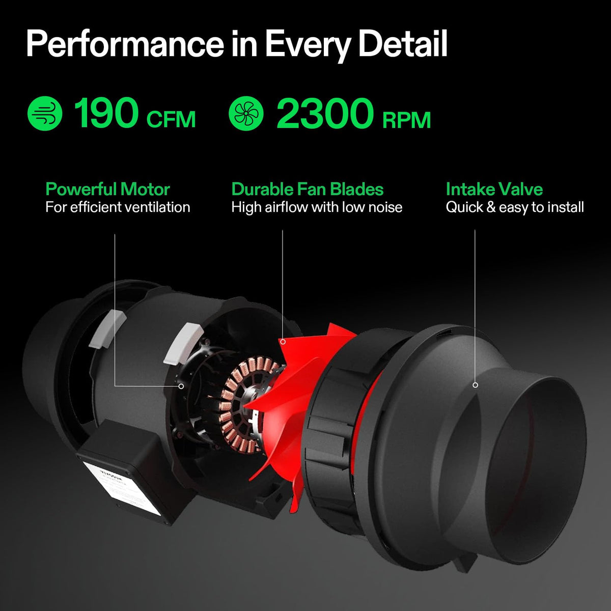 VIVOSUN inline fan 2300 RPM circulating air for stable conditions