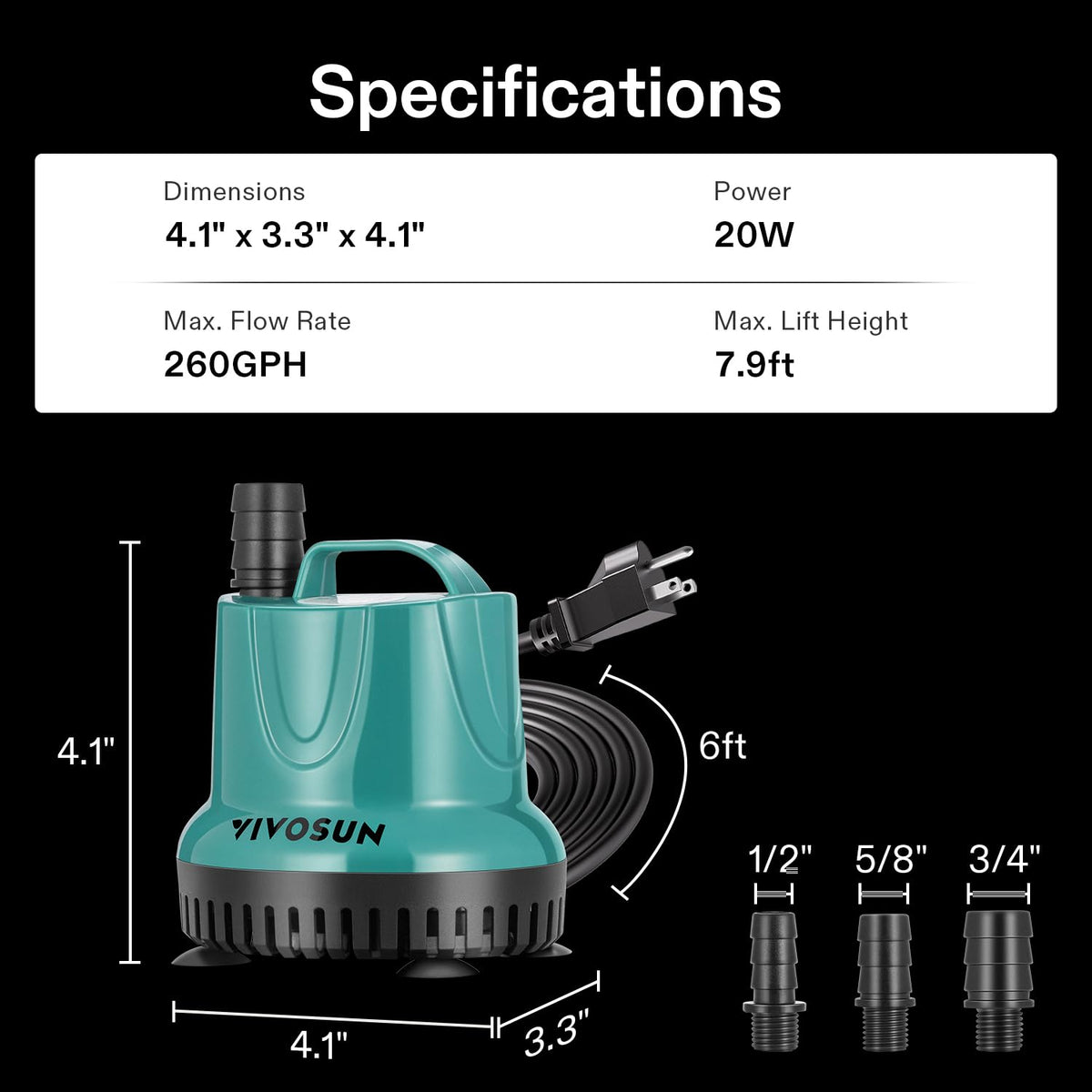 VIVOSUN IPX8 waterproof shell protects the pump in wet environments