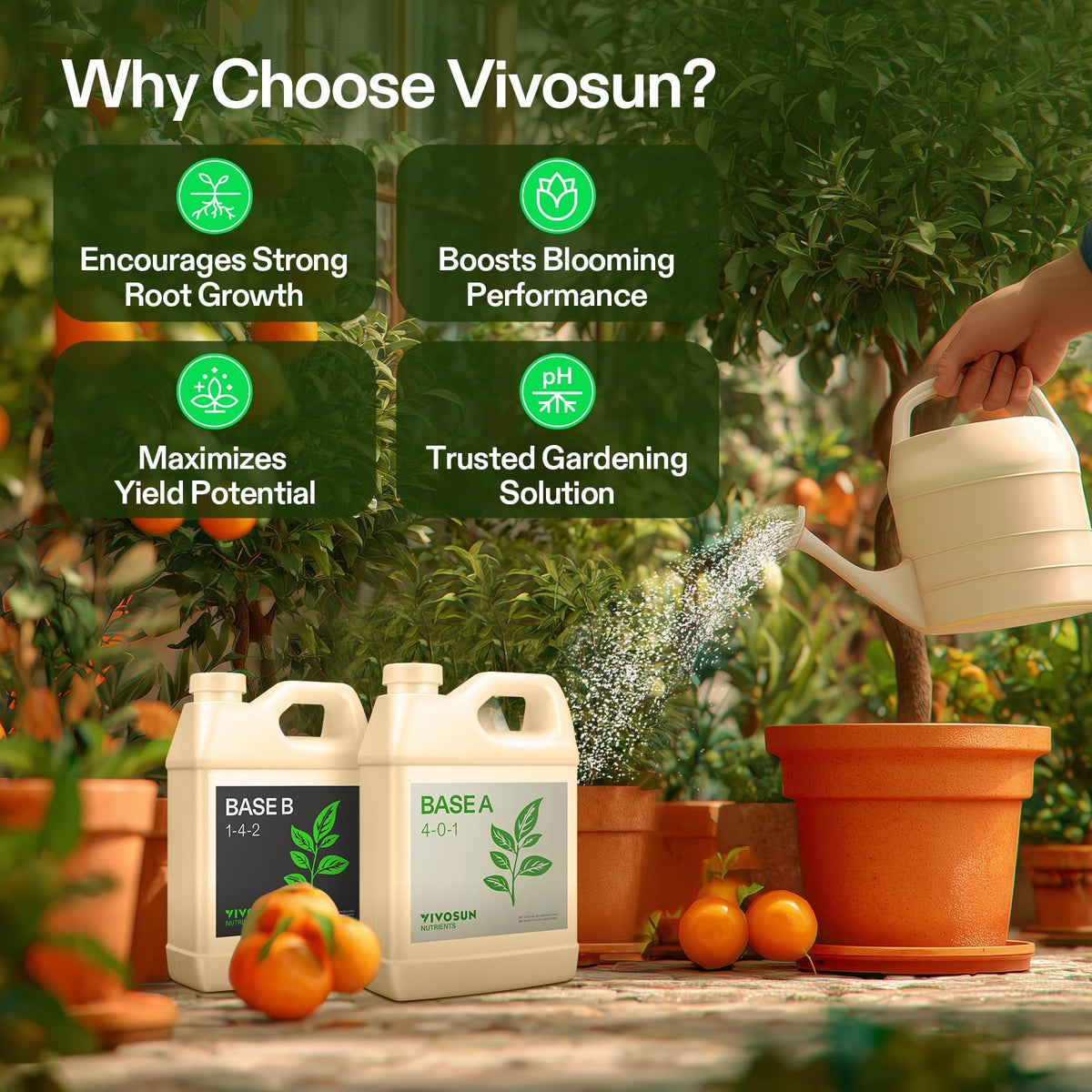 VIVOSUN nutrient solution focus highlights full spectrum nutrients for healthy plants