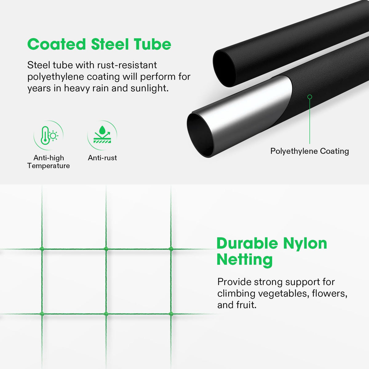 VIVOSUN nylon netting on arch trellis supports vines while improving airflow