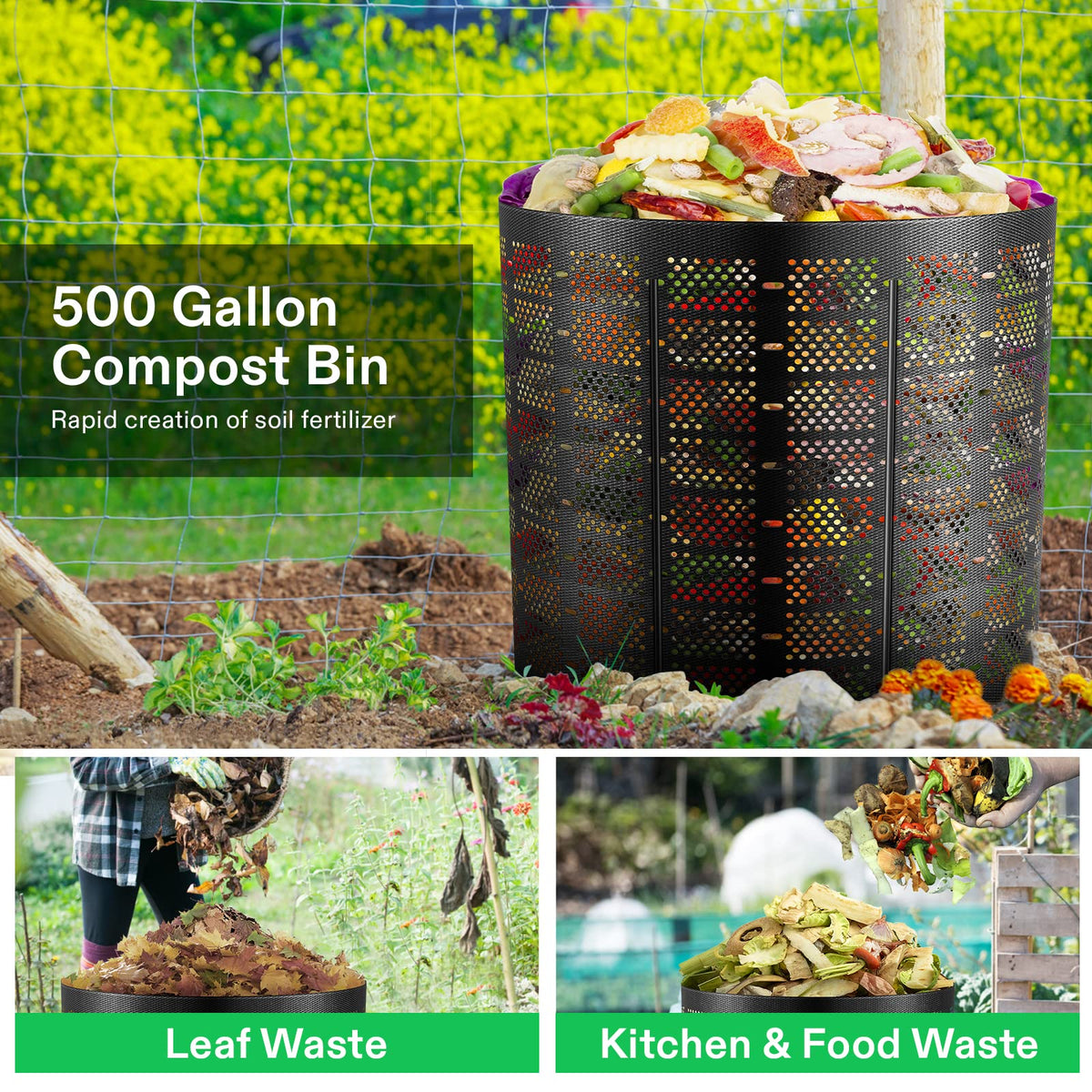 VIVOSUN outdoor compost bin made from durable HDPE withstands weather.