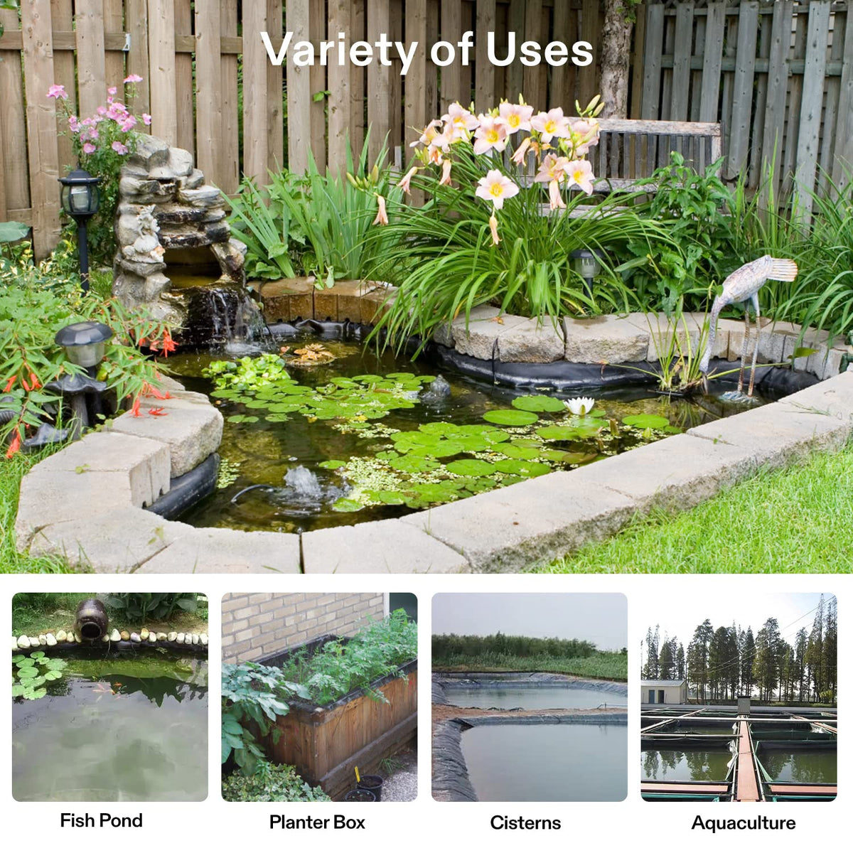 VIVOSUN pond liner flexible shape fitting adapts to pond contours