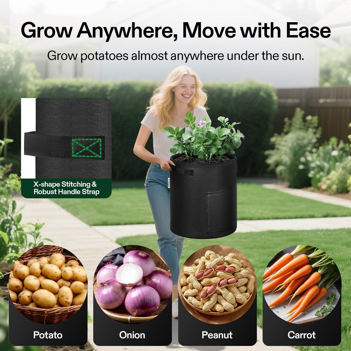 VIVOSUN portable grow bags help you position plants in sunny spots.