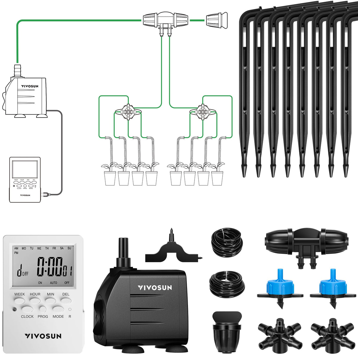 VIVOSUN professional drip kit pump powering efficient irrigation for indoor gardens.