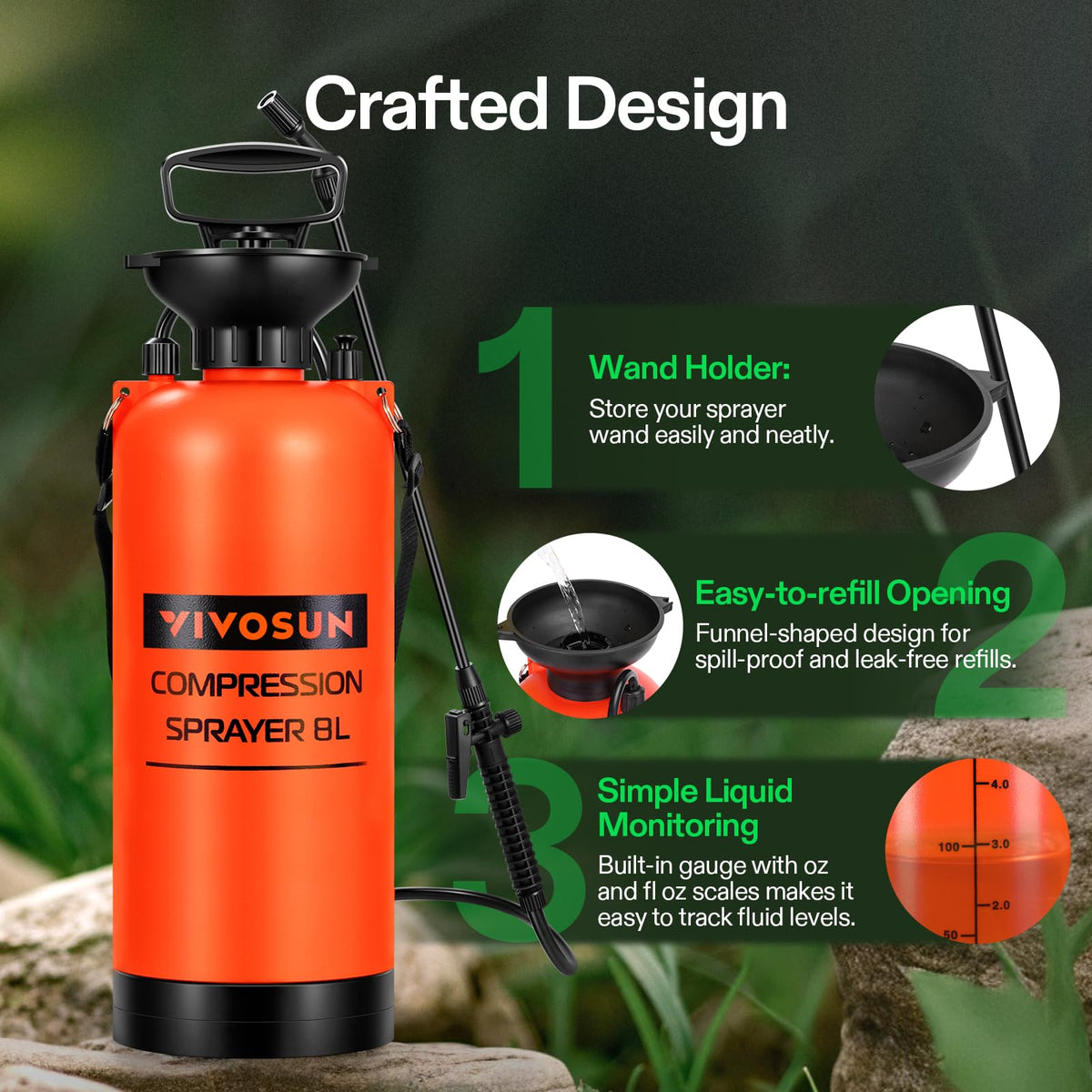 VIVOSUN pump sprayer 2 gallon suitable for indoor and outdoor use.