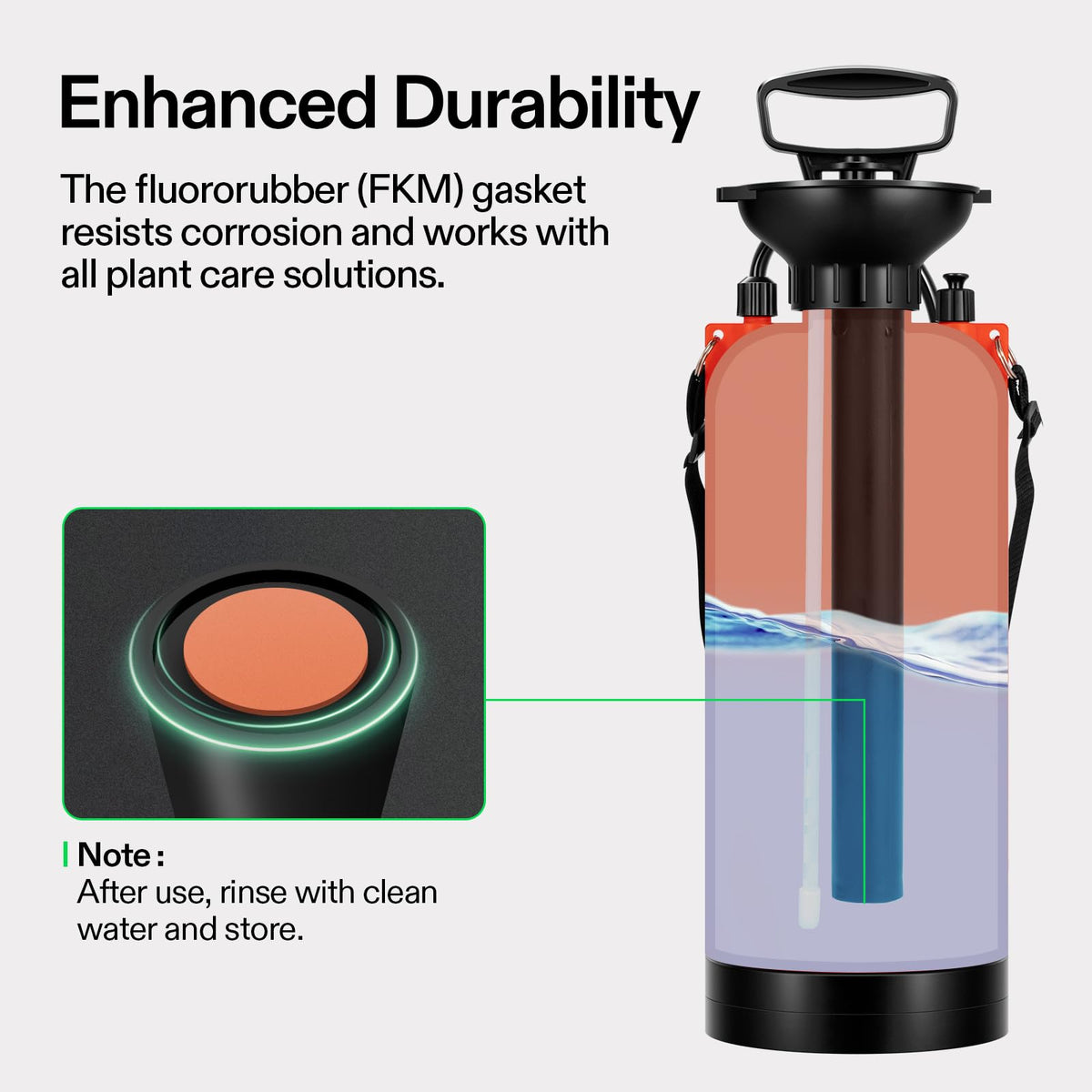 VIVOSUN pump sprayer 2 gallon translucent bottle with measurement scale.