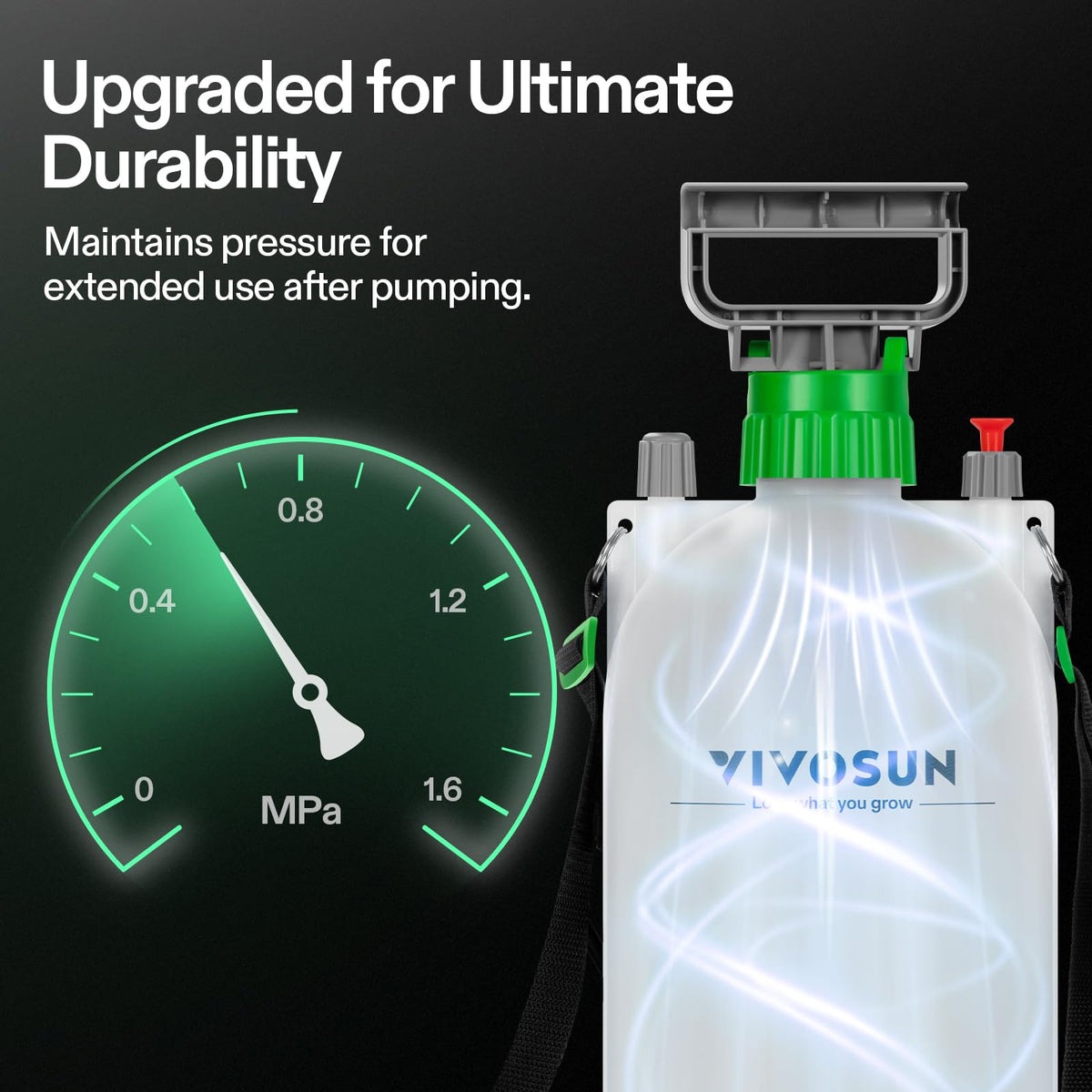 Long 50-inch hose on the VIVOSUN sprayer reaches distant plants.