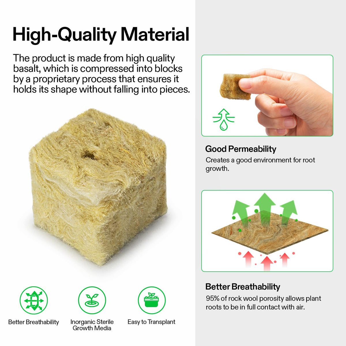 VIVOSUN rockwool cubes show root development potential