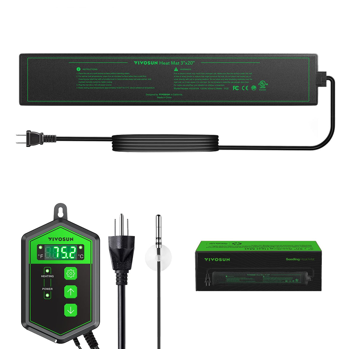 VIVOSUN seedling heat mat thermostat set for reliable indoor propagation