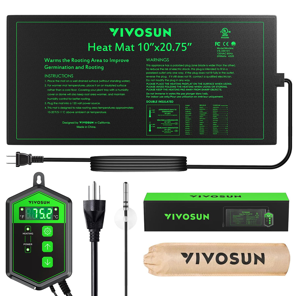 VIVOSUN seedling heat mat ready for germination with steady warmth.