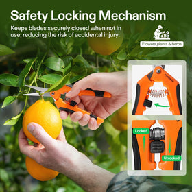 Sideways locking mechanism keeps blades secure when not in use.
