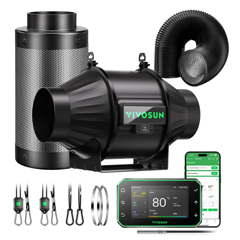VIVOSUN AeroZesh T4 inline fan powering grow tent airflow