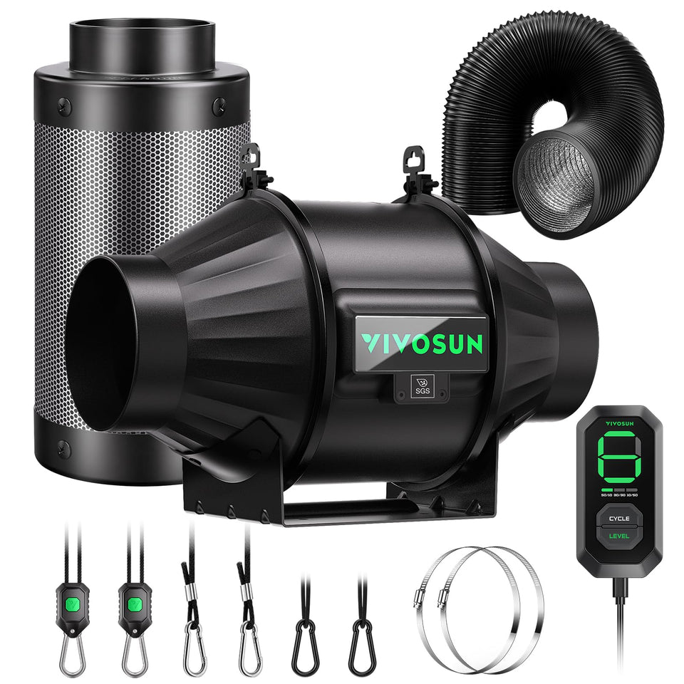 VIVOSUN Smart Air Filtration T4 Kit aerozesh inline fan for precise airflow in grow rooms