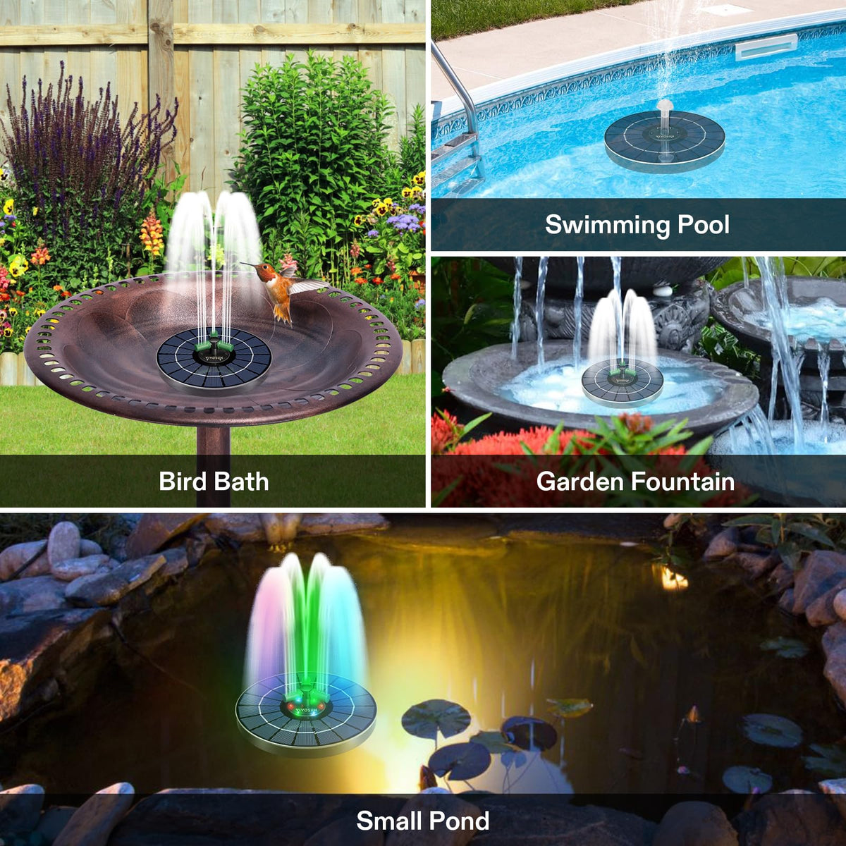 VIVOSUN solar fountain quick setup for easy outdoor installation.
