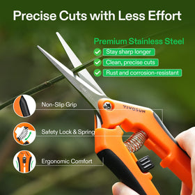 VIVOSUN stainless steel blades ensure clean, precise cuts on flowers and vegetables.