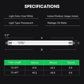 VIVOSUN T5 bulbs 6500K spectrum for vibrant vegetation and reduced stretch.