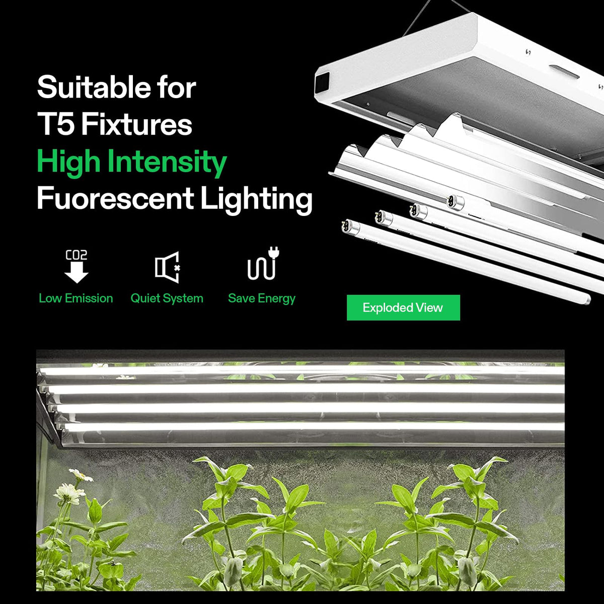 Low heat emissions with VIVOSUN T5 bulbs support compact indoor setups