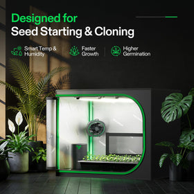 VIVOSUN T5 full-spectrum light illuminating young plants evenly.