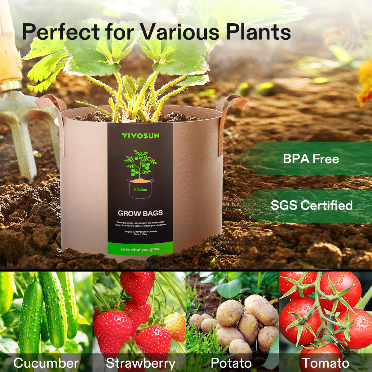 VIVOSUN tan grow bags blend with indoor and outdoor setups