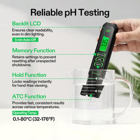 VIVOSUN TDS/EC meter backlit screen enabling readability in low light environments.