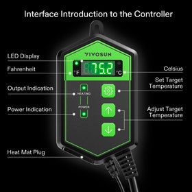 VIVOSUN three-button control enables quick temperature setup.