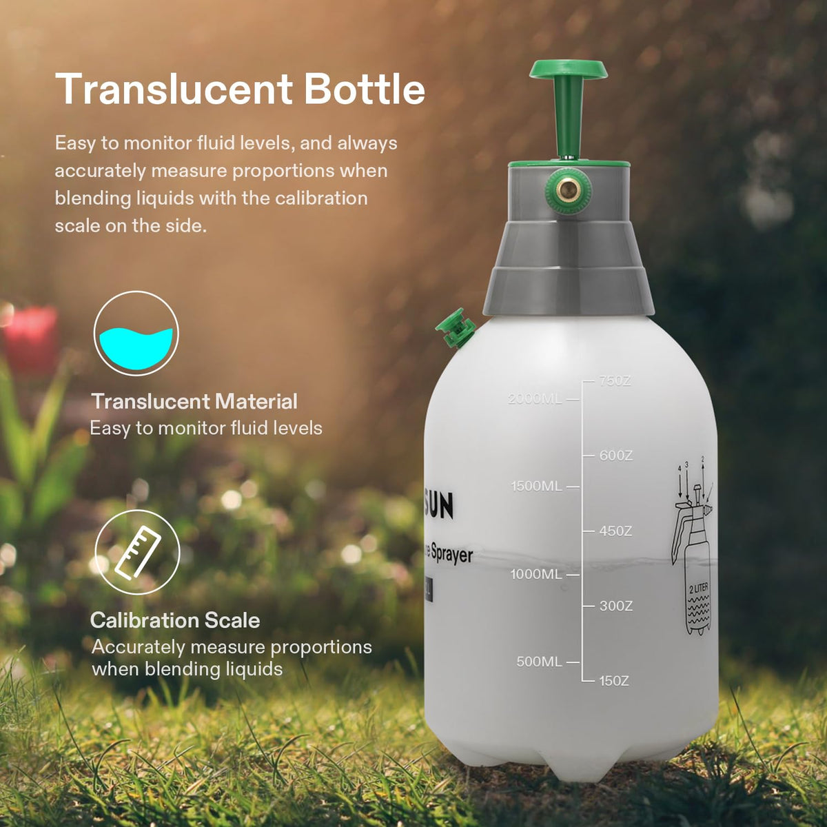 Transparent bottle with scale on VIVOSUN sprayer for accurate mixing