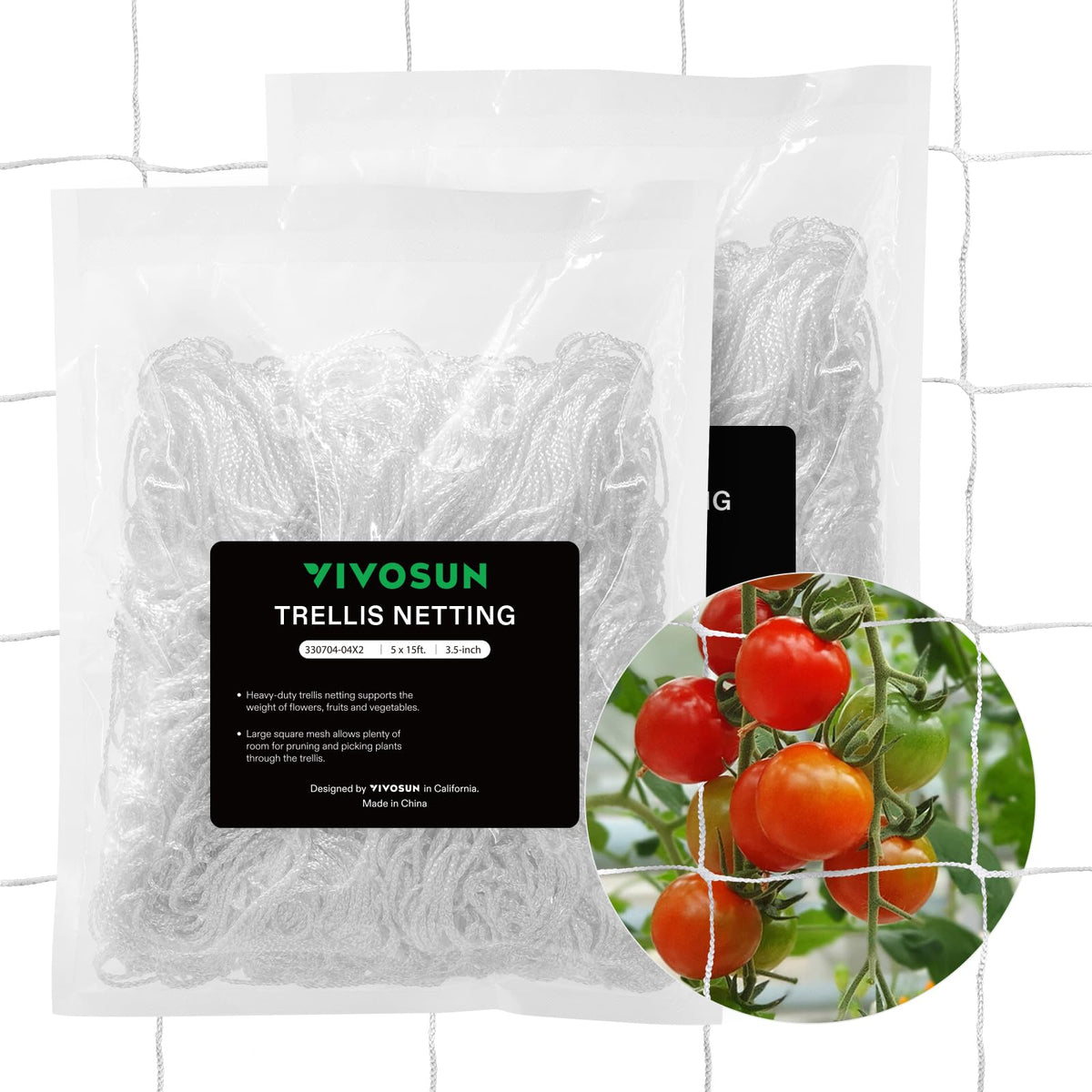 VIVOSUN Trellis Netting 5x15ft assembled provides sturdy garden support for climbing vines.