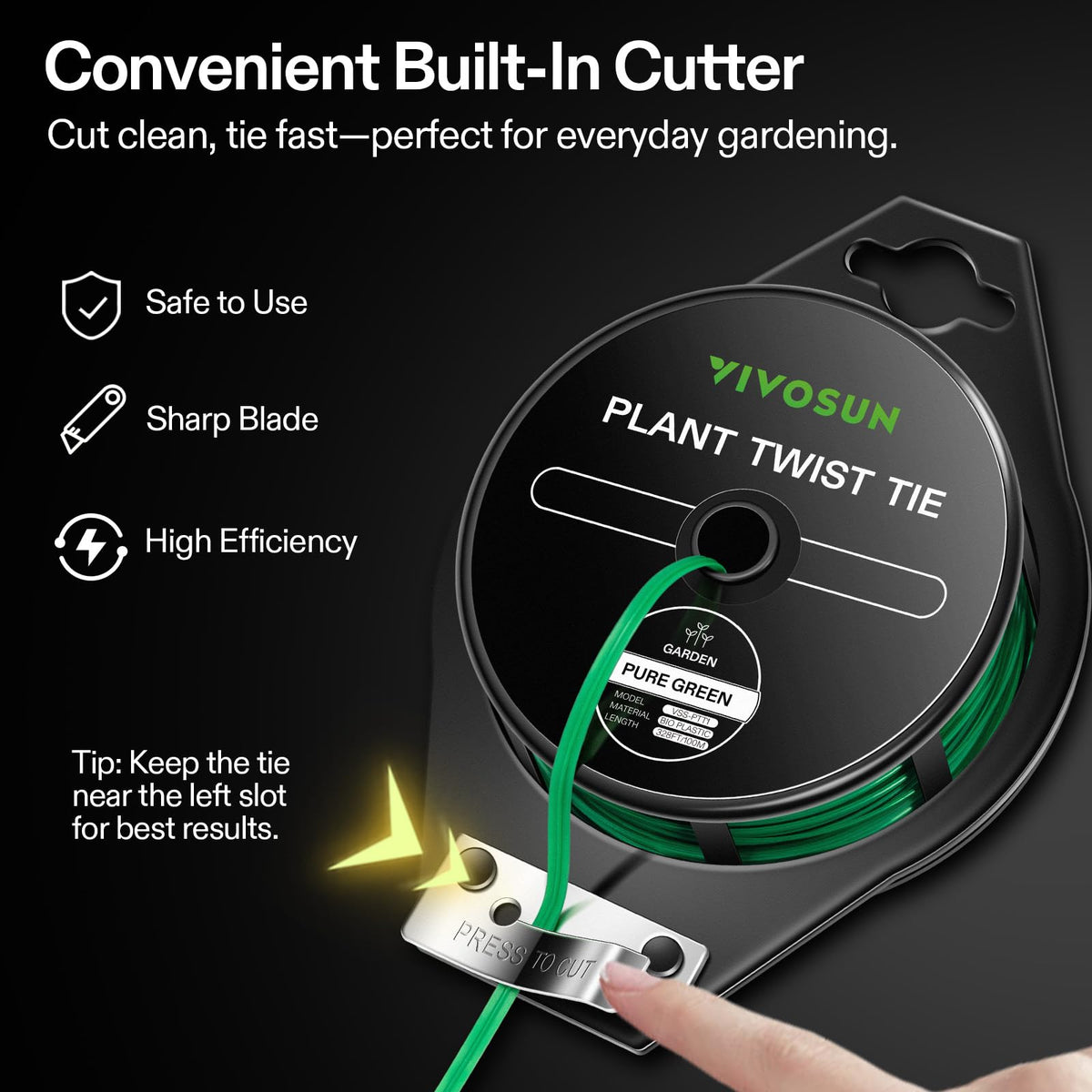 VIVOSUN Twist Ties built-in cutter aids quick trimming to size.