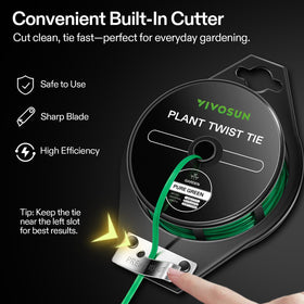 VIVOSUN Twist Ties built-in cutter aids quick trimming to size.