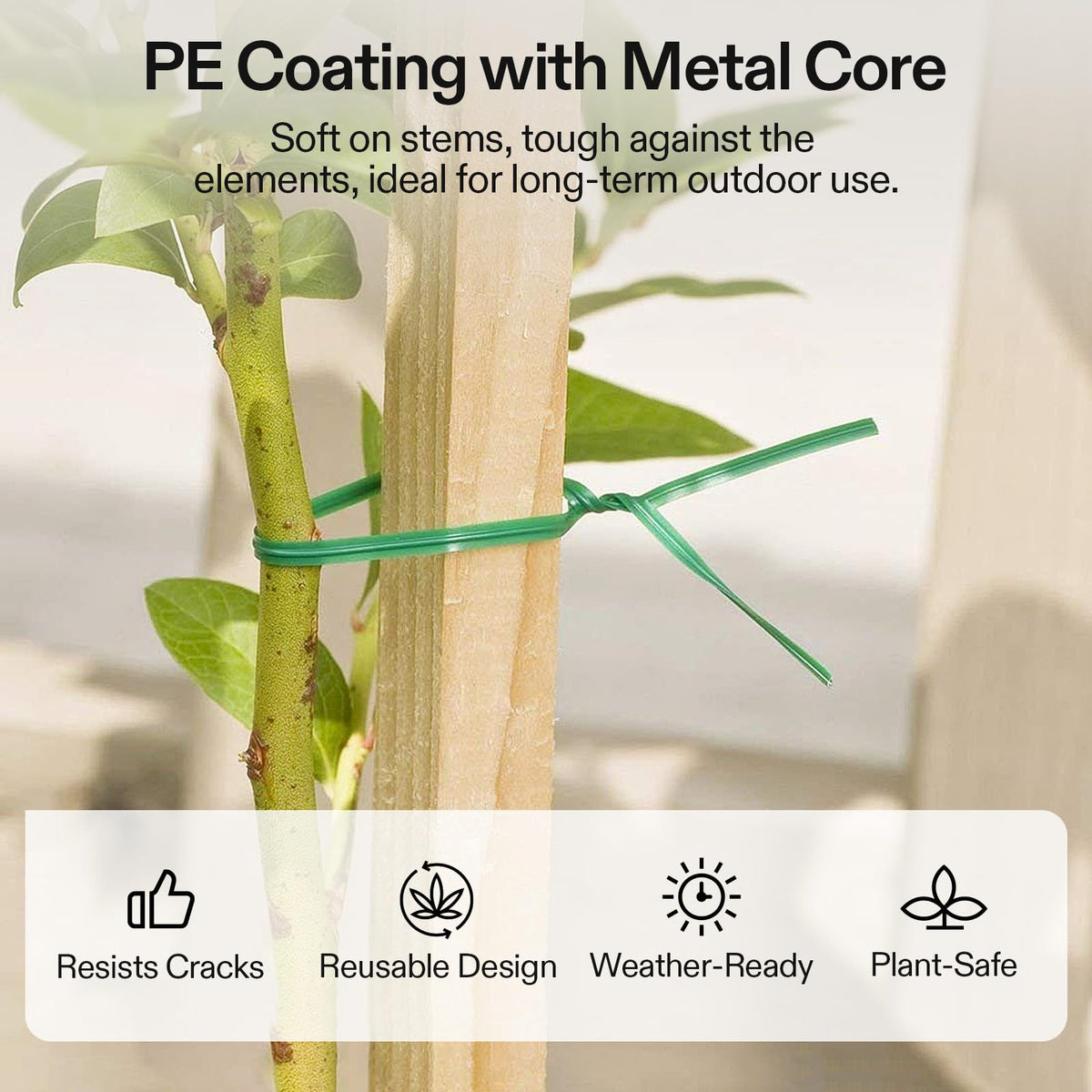 VIVOSUN Twist Ties securing plants to trellises for sturdy growth.