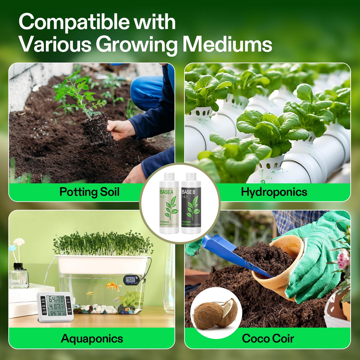 VIVOSUN promotes vegetative to flowering nutrition for higher yields.